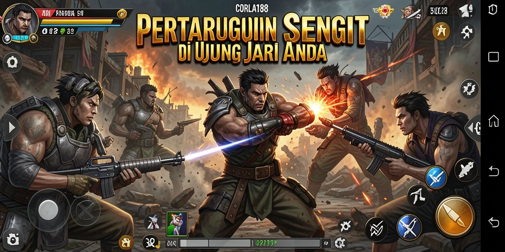 Tampilan gameplay CORLA188 menampilkan pertarungan mendebarkan antar karakter.