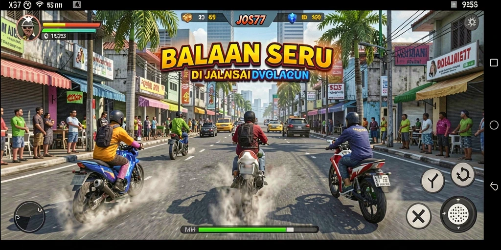 Screenshot gameplay JOS77 menampilkan mobil cepat di lintasan balapan yang menegangkan.