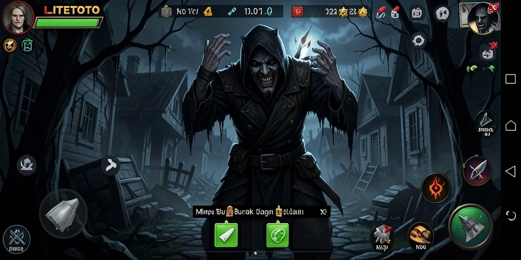 Screenshot gameplay LITETOTO menampilkan suasana menyeramkan saat menjelajahi kegelapan.