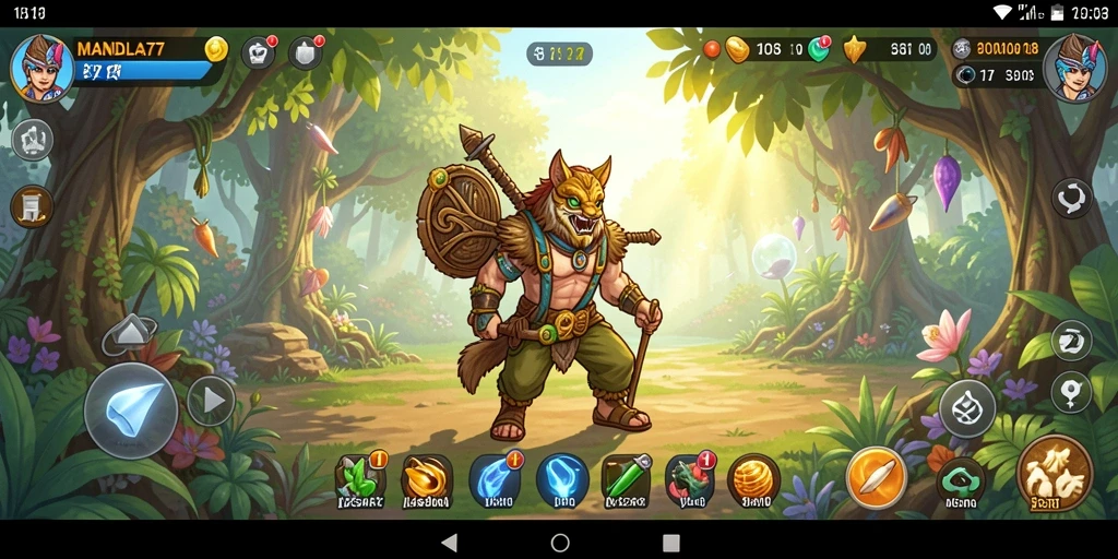 Screenshot gameplay MANDALA77 menunjukkan pengaturan rumah yang indah dan interaksi karakter.