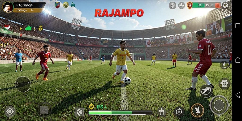 Tangkapan layar gameplay RAJAMPO yang menampilkan aksi olahraga mendebarkan.
