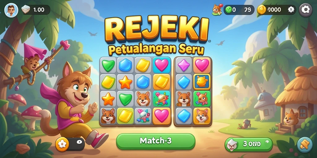 Tampilan gameplay seru dari REJEKI game Match-3.