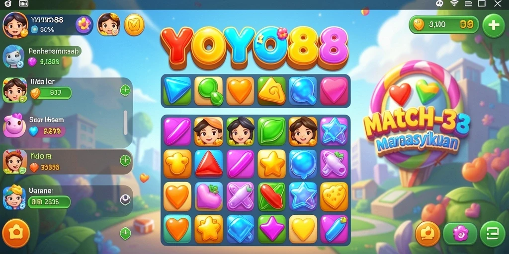 Tampilan gameplay YOYO88 dengan aksi match-3 yang seru.